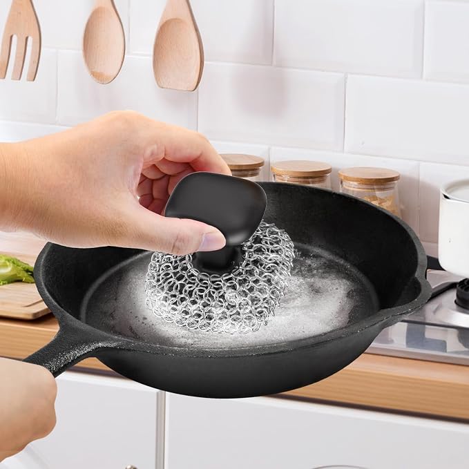 Cast Iron Scrubber | Dish Scrub Brush | 316 Cast Iron Cleaner Chainmail Scrubber - Image 2