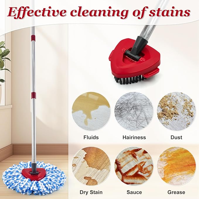 Spin Mop Handle, Mop Heads Replacements, Scrubber Mop Head and Mop Base Combo - Image 7