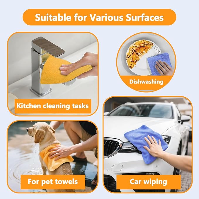 8 Pack Super Absorbent Shammy Cleaning Cloths – Reusable Non-Woven, Lint-Free & - Image 4