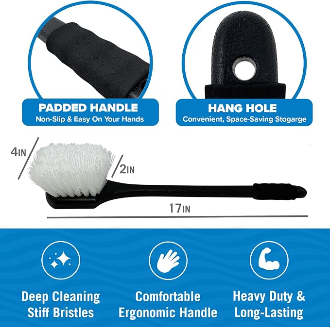 Stiff Hand Scrub Brush, Large Handle Heavy Duty Tire and Wheel Cleaning Tool - Image 3