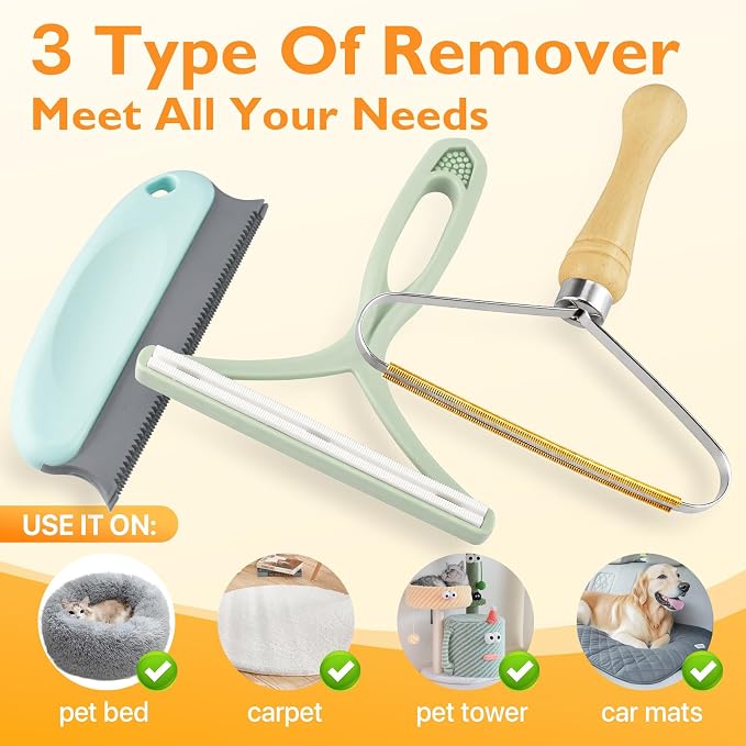 Pet Hair Removal Tool 3 Pack Dog Cat Hair Remover Carpet Scraper Rake Fur - Image 6