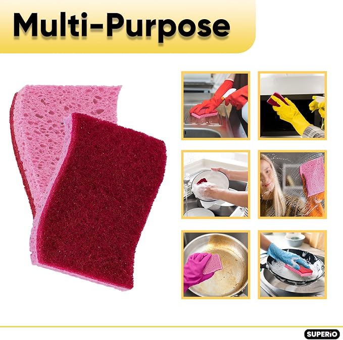 Kitchen Sponges for Washing Dishes, Non-Scratch Cellulose Dish Scrub Sponges - Image 3