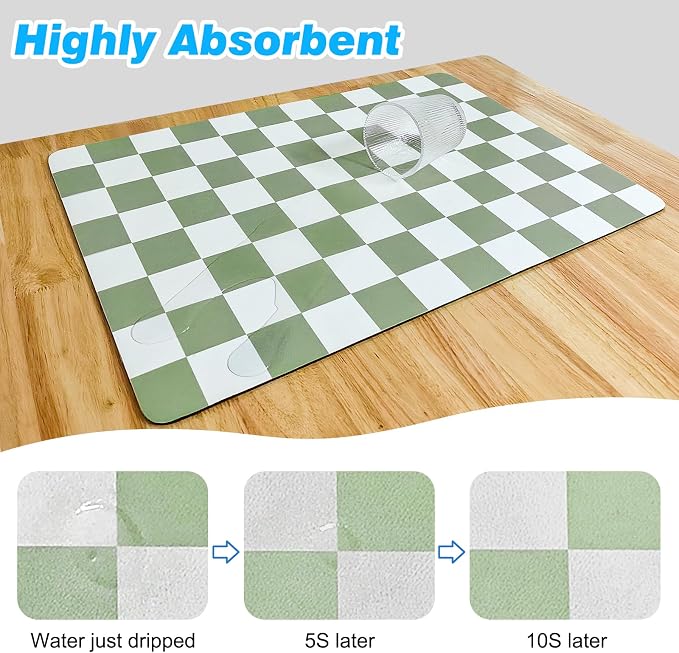 Checkered Dish Drying Mat for Kitchen Counter, Absorbent Non-Slip Coffee Mat - Image 4