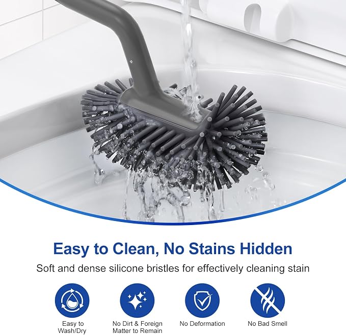HAMITOR Toilet Bowl Brush Holder Set: Deep Cleaning Silicone Toilet Cleaner - Image 5