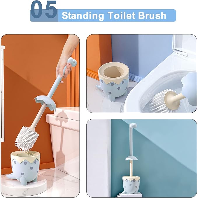 Toilet Brush Dinosaur Shape, Cute Shape Look, TPR Bristles Round Brush - Image 6