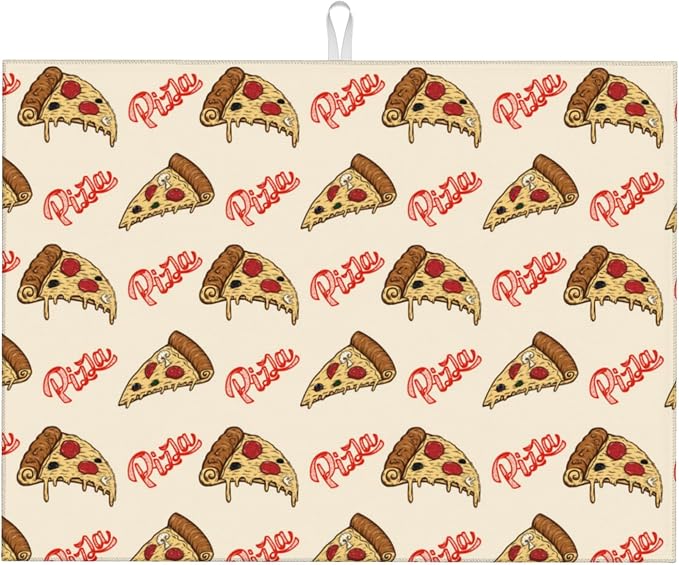 Cute Pizza Food Microfiber Dish Drying Mat by Unknown