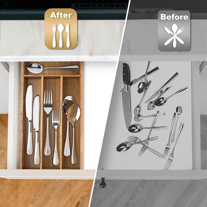 Acacia 4 Slot Silverware Drawer Organizer - Image 3