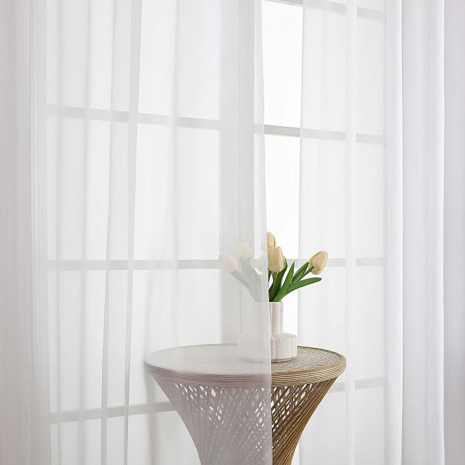 Chyhomenyc White Sheer Curtains 96 Inches Long 2 Panels, Light Filtering White - Image 6