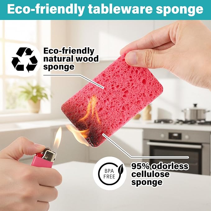 100 Pcs Kitchen Sponges Bulk, Natural Compressed Cellulose Sponges - Image 3