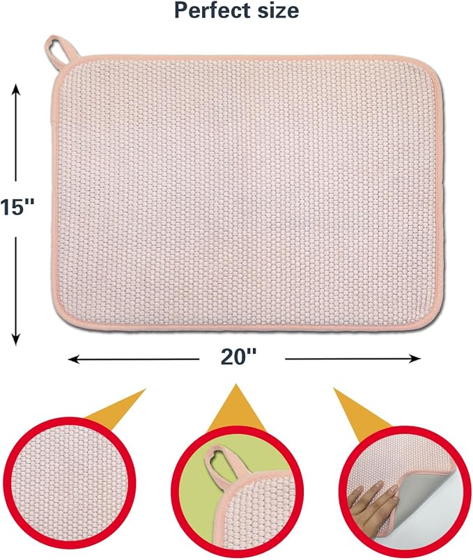 Pink Dish Drying Mats for Kitchen Counter, 2 Pack Dish Drying Mat Drying Pad - Image 2