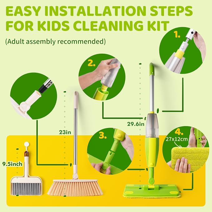 Kids Spray Mop, Toddler Mop Cleaning Set, Real Working Mini Mop & Kids Broom - Image 2