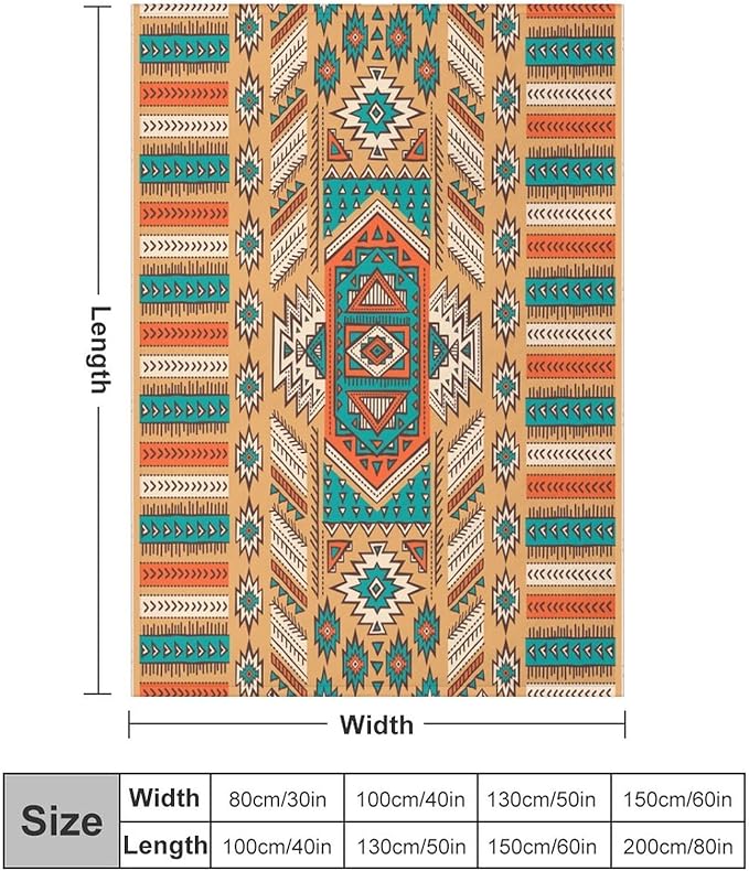 Aztec Throw Blanket, Tribal Navajo Print Native Blanket for Camping Outdoor Couch Sofa Bed 30"x40"
