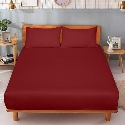 ROYALE LINENS 300 Thread Count 100% Long Staple Combed Cotton Fitted Sheet King - Super Soft Deep Pocket Bottom Sheet - Fitted Sheets Only - Elastic Sheets (King, Red)