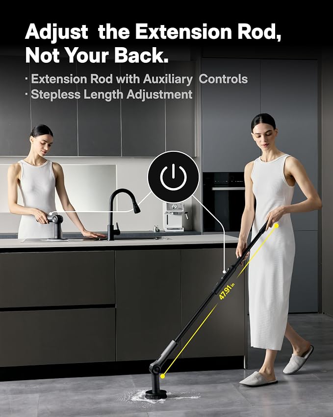 HOTO Flexi™ Cordless Electric Spin Scrubber, Adjustable Angle, Extendable Handle - Image 7