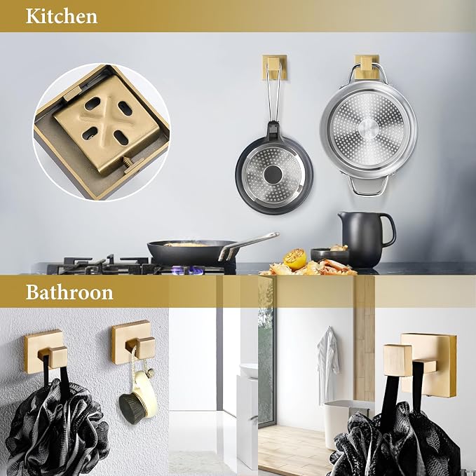 TNOMS 6-Piece Bathroom Hardware Set 23.6 Inch Gold Towel Bar Set Double Towel - Image 5