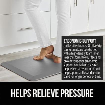 GORILLA GRIP Comfortable Cushioned Kitchen Mats for Floor, Waterproof and Stain Resistant Soft Top, 3/4 Inch Thick Ergonomic Standing Desk Anti Fatigue Mat, Foam Supports Ankles and Feet, 20x32, Grey