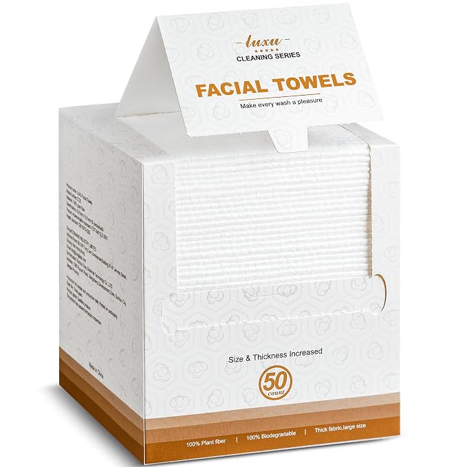 Disposable Face Towel, Biodegradable Facial Towels, Extra Thick Soft Large by LUXU