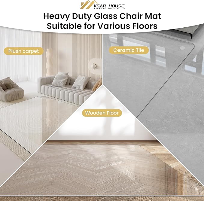 55"x46" Tempered Glass Chair Mat, Heavy Duty Glass Office Floor Mat - Image 5