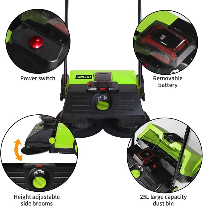 UNICOO® Electric Hand Push Floor Sweeper – Battery Powered Walk-Behind Sweeper - Image 8
