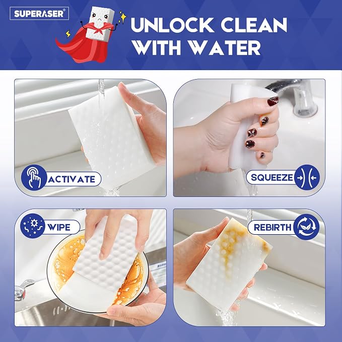 Essential-50 Melamine Sponges, Surface Safe Cleaning - Image 4