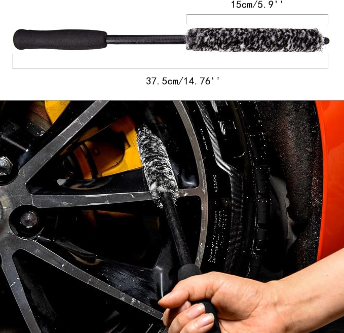 Car Wheel Rim Brush Kit, Woolies Wheel Brush, Car Cleaning Brush Fiber Rod - Image 3