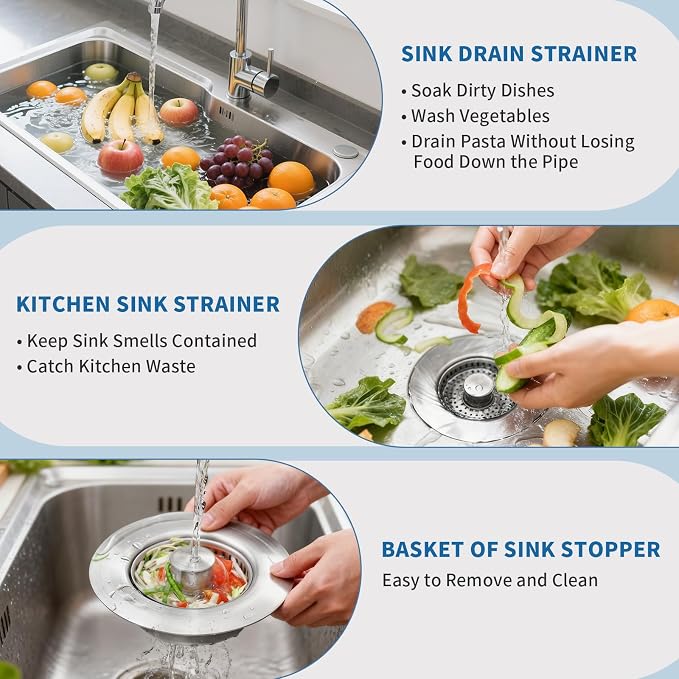 The Ultimate Kitchen Sink Solution: 3-in-1 Drain Strainer & Stopper. 304 - Image 5