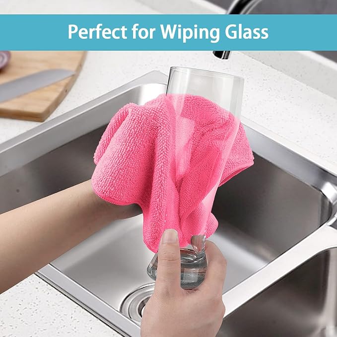 HOMEXCEL Pink Microfiber Cleaning Cloth, 8 Pack Cleaning Towels - Image 5