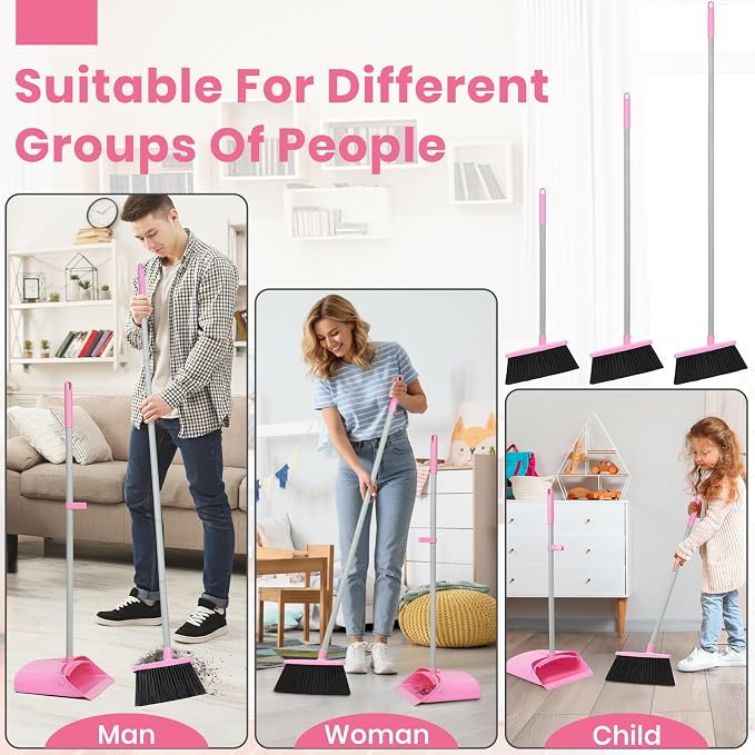 Pink Broom and Dustpan Set, 58” Long Adjustable Handle Small Broom - Image 6