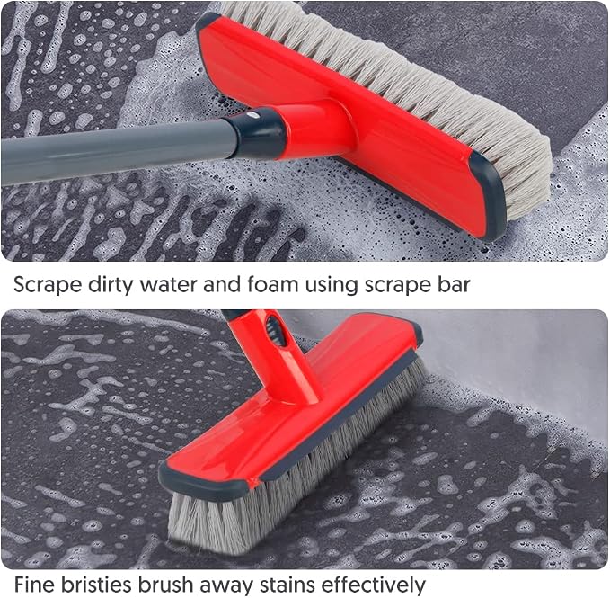 Floor Scrubber with Long Handle, 2 in 1 Scrubbing Brush Stiff Bristle Shower - Image 2