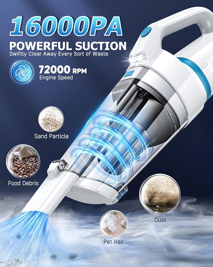 AHNR Handheld Vacuum Cordless, 16000PA Powerful Suction Hand Held Vacuum Dust - Image 2