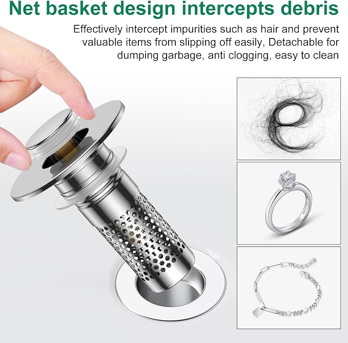 ​Bathroom Sink Drain Strainer, Universal Pop-Up Sink Stopper Hair Catcher - Image 5