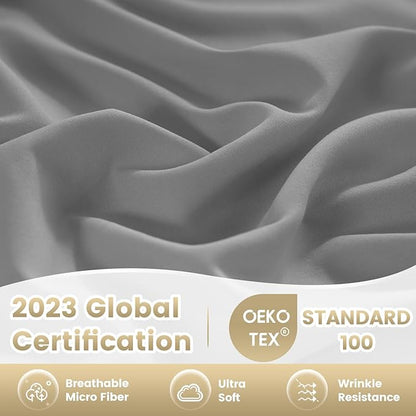King Sheet Set - 4 Piece Silky Ultra Soft Breathable Bed Sheet Set, 16" Deep Pocket for Mattress, Hotel Luxury King Size Sheets & Wrinkle Free,Easy Care Cooling Bedding Sheets,Light Grey