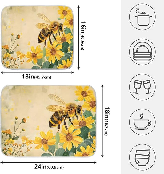 Honey Bee Dish Drying Mat for Kitchen Counter Absorbent Microfiber Small Drying - Image 2
