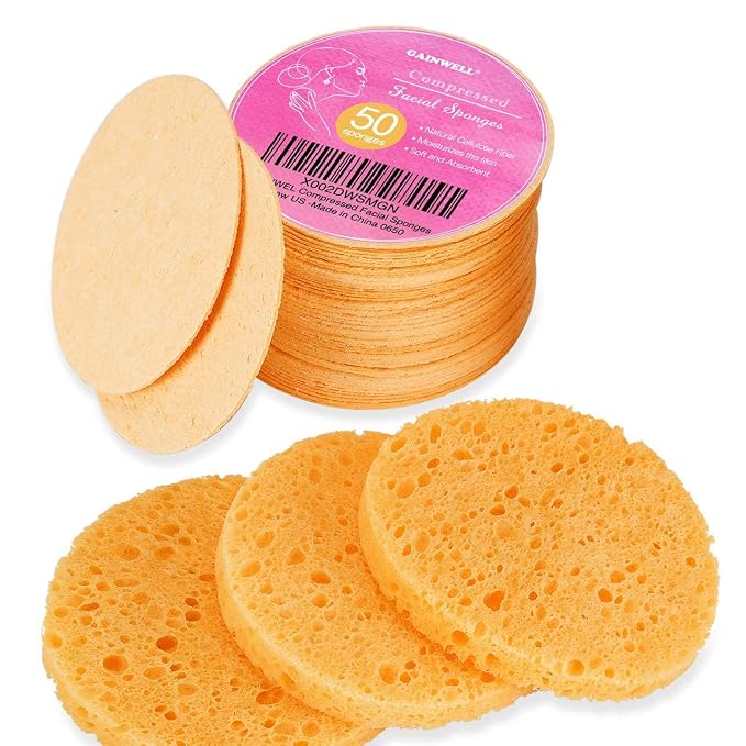 50-Count Compressed, GAINWELL Cellulose, 100% Natural Cosmetic Spa Sponge by GAINWELL