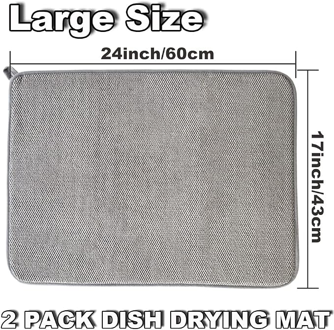 2Pack Large Dish Drying Mat for Kitchen Counter, 24 x 17 Inch Microfiber - Image 2