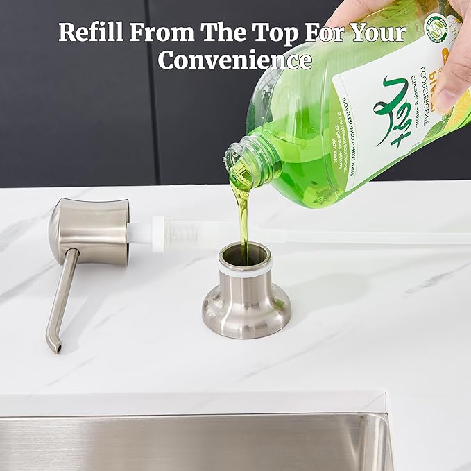 Soap Dispenser for Kitchen Sink Brushed Nickel, Built-in and Refill-from-Top - Image 3