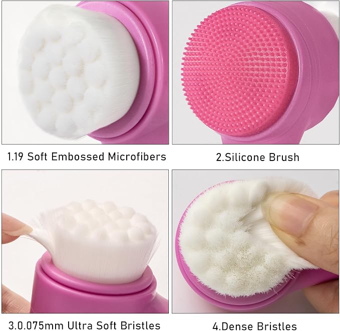 Face Brush 2 in 1, Silicone Facial Cleansing Exfoliating Brush Soft Bristles - Image 3