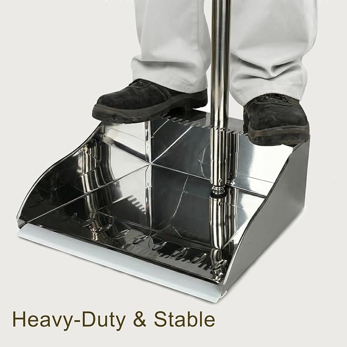 Metal Dustpan Long Handle Stainless Steel Dustpan, Heavy Duty Standing Dust Pan - Image 5