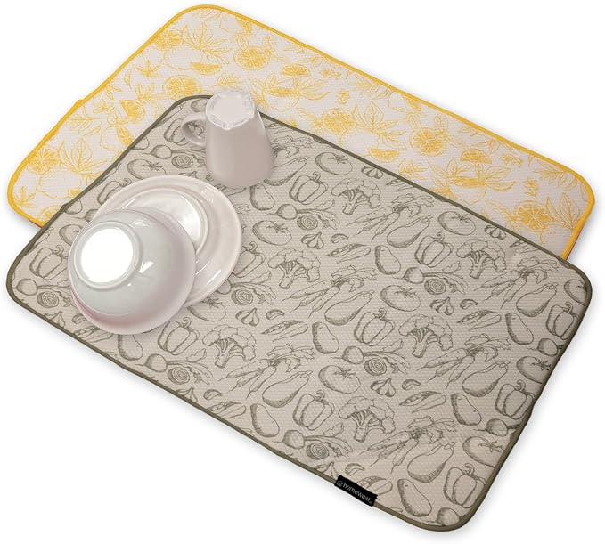 2 Pack Printed Dish Drying Mats by Homewear