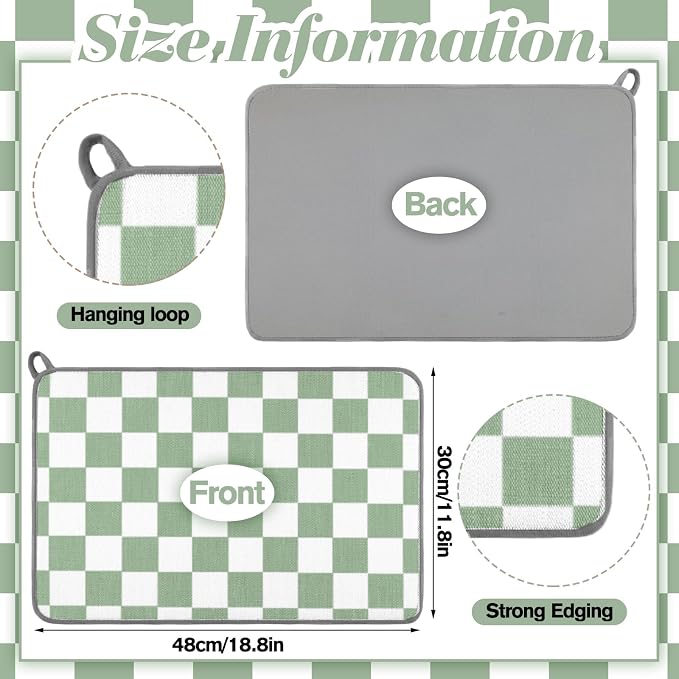 Zonon Green Checkered Dish Drying Mat - Image 5