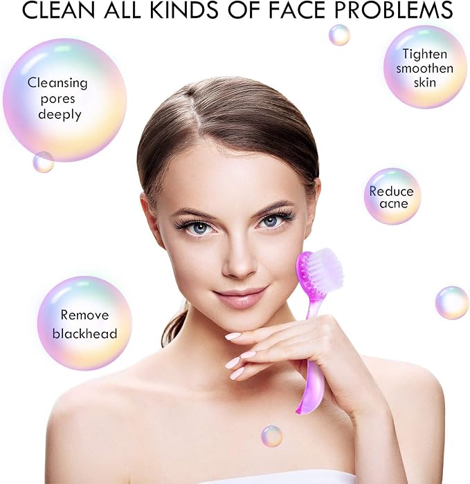 3 Pieces Facial Cleansing Brush Acrylic Handle Face Scrubbers Soft Bristle - Image 2
