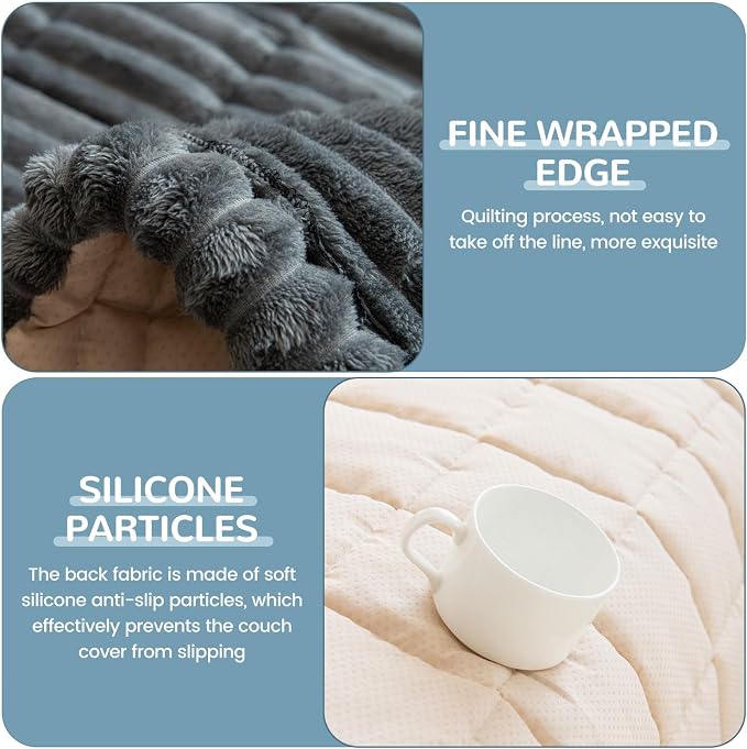 OTOB Couch Covers for 3 Cushion Sofa Pet Friendly, Plush Fuzzy Non Slip Sofa - Image 4