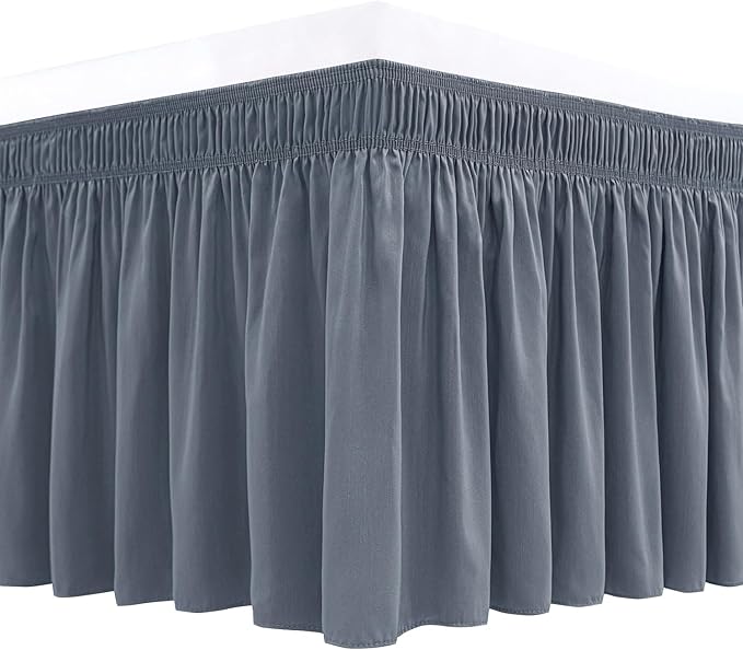 Biscaynebay Wrap Around Bed Skirts for King & Cal King Beds 16" Drop, Dark Grey Adjustable Elastic Dust Ruffles Easy Fit Wrinkle & Fade Resistant Silky Luxurious Fabric Solid Machine Washable