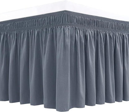 Biscaynebay Wrap Around Bed Skirts for King & Cal King Beds 16" Drop, Dark Grey Adjustable Elastic Dust Ruffles Easy Fit Wrinkle & Fade Resistant Silky Luxurious Fabric Solid Machine Washable