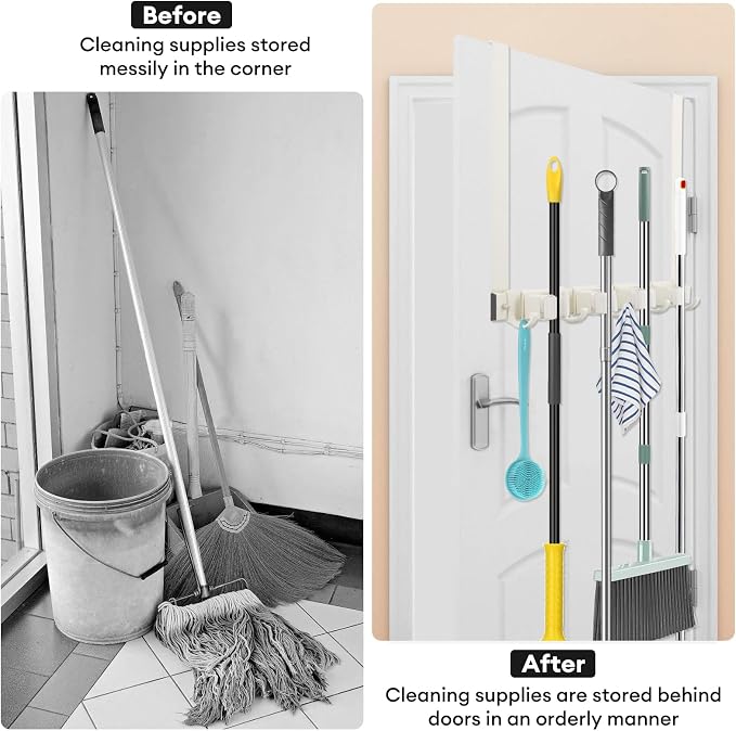 Over Door Movable Broom and Mop Hanging Holder - Image 5