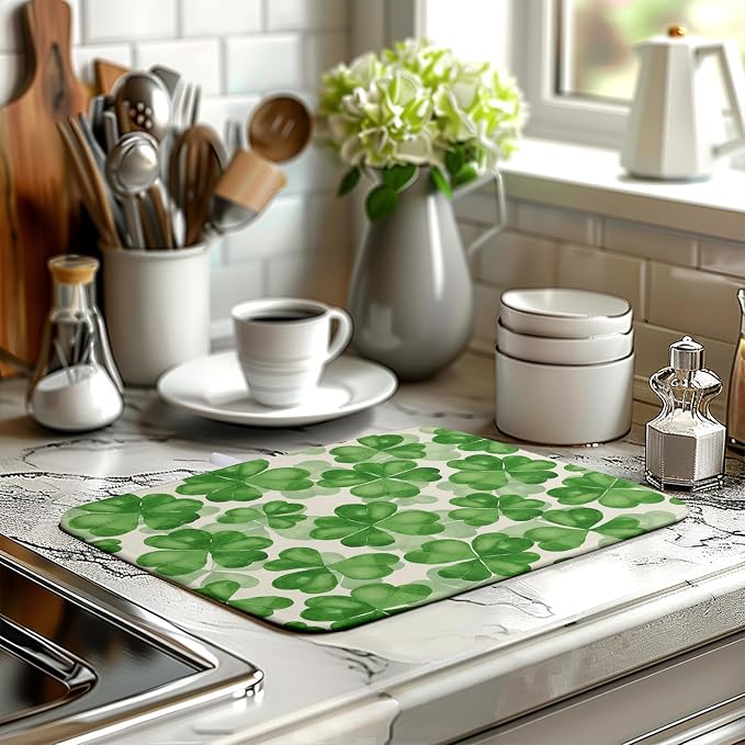Green Clover Shamrock Dish Drying Mats - Image 6