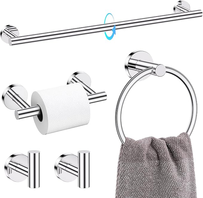 TQKAG Polished Chrome 5 Piece Bathroom Hardware Accessories Set 23.6" SUS304 by TQKAG