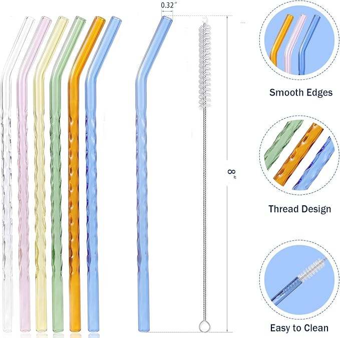 6-Pack Reusable Glass Straws Set, Cute Colorful Straws - Image 2