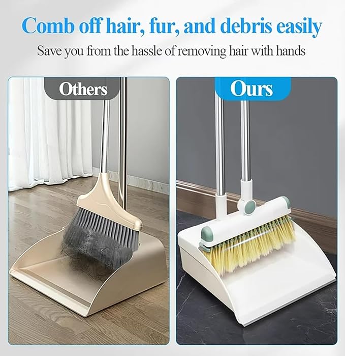 Broom and Dustpan Set 50" Long Handle Foldable Stand Up Broom and Dustpan - Image 7