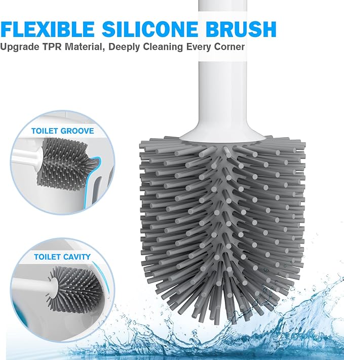 Toilet Plunger and Brush Set, Silicone Bowl Brush and Heavy Duty Toilet Plunger - Image 4